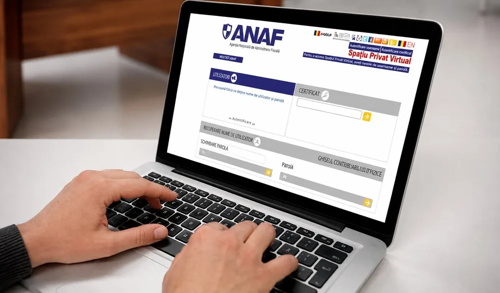 Interfața ANAF pentru gestionarea datelor fiscale online.