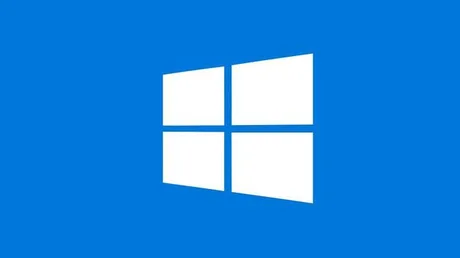 Logo-ul Windows pe fundal albastru, simbol al tehnologiei.