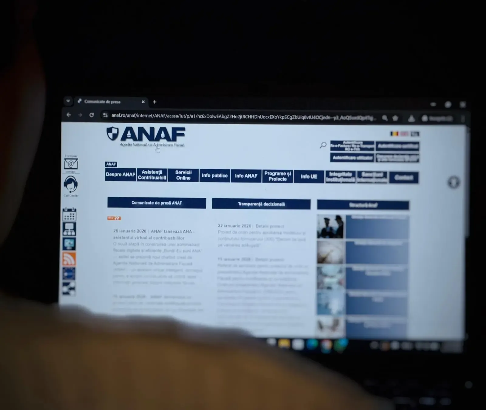 Pagina web ANAF cu informații despre proceduri fiscale actualizate.