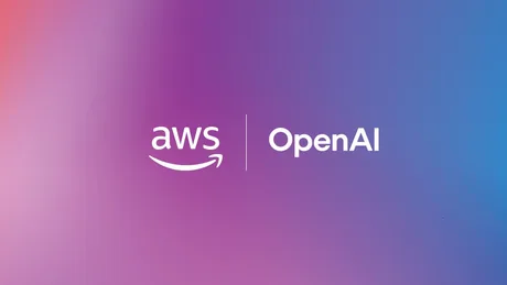 Logo-urile AWS și OpenAI pe un fundal colorat.
