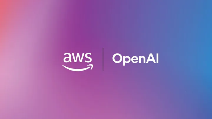 Logo-urile AWS și OpenAI pe un fundal colorat.