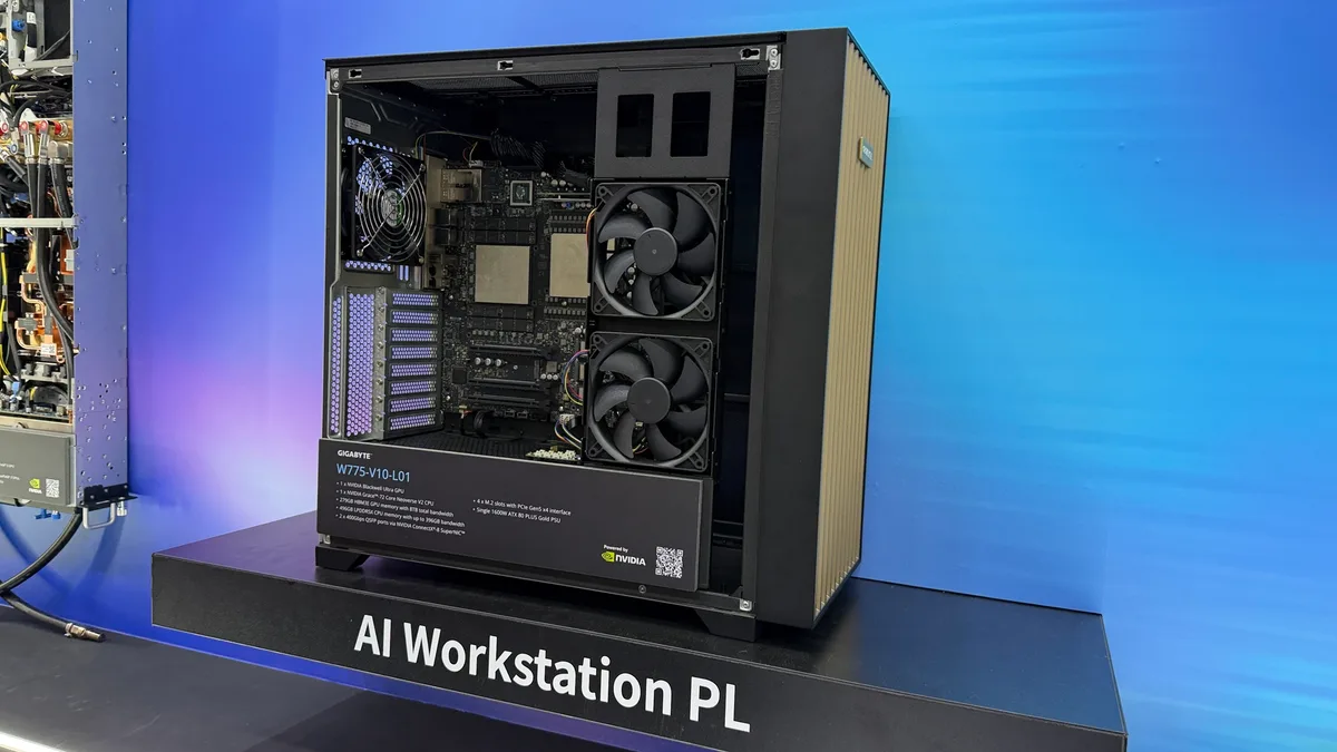 Detaliu server Gigabyte, tehnologie avansată pentru inteligență artificială.