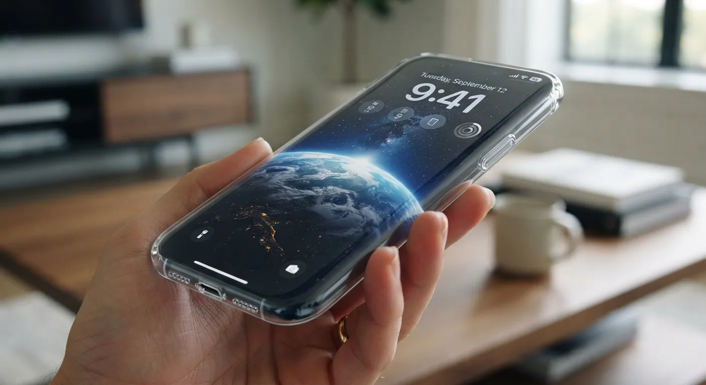 Un telefon modern cu un ecran care acoperă întreaga suprafață frontală.