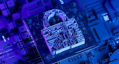 Un simbol de securitate digitală pe un fundal tehnologic avansat.