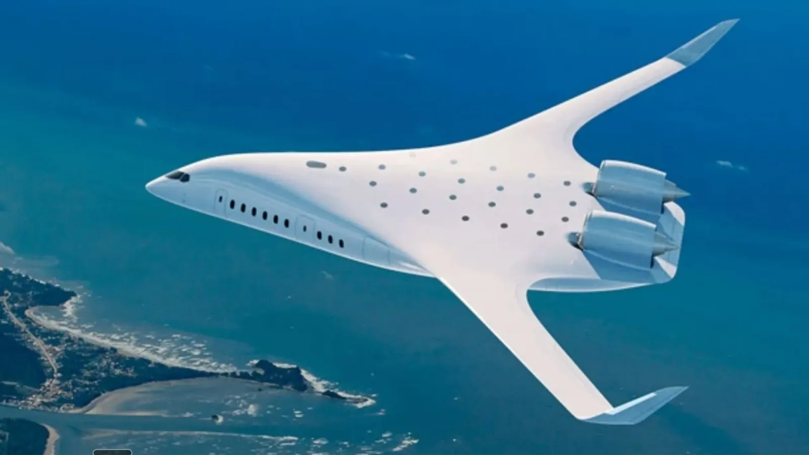 Concept futurist de aeronavă cu design inovator și propulsie avansată.