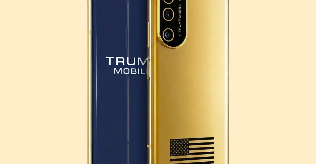 Telefon Trump Mobile cu design distinctiv și steagul SUA.