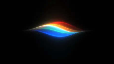 Logo Apple cu efecte de lumină colorate pe fundal negru.