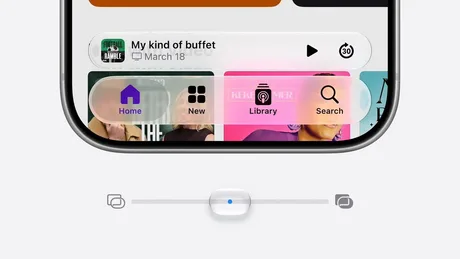 Interfața iOS 27 cu efecte Liquid Glass și optimizări vizibile.