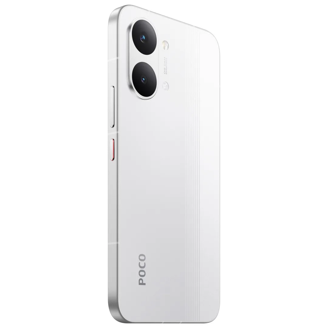 Detaliu al designului minimalist al POCO X8 Pro.