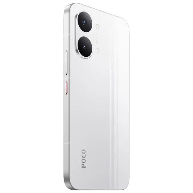 Detaliu al designului minimalist al POCO X8 Pro.