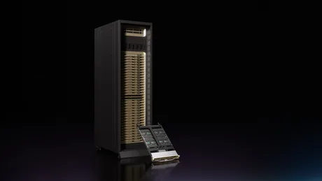Un server modern dedicat procesării AI, cu un design elegant și tehnologie avansată.