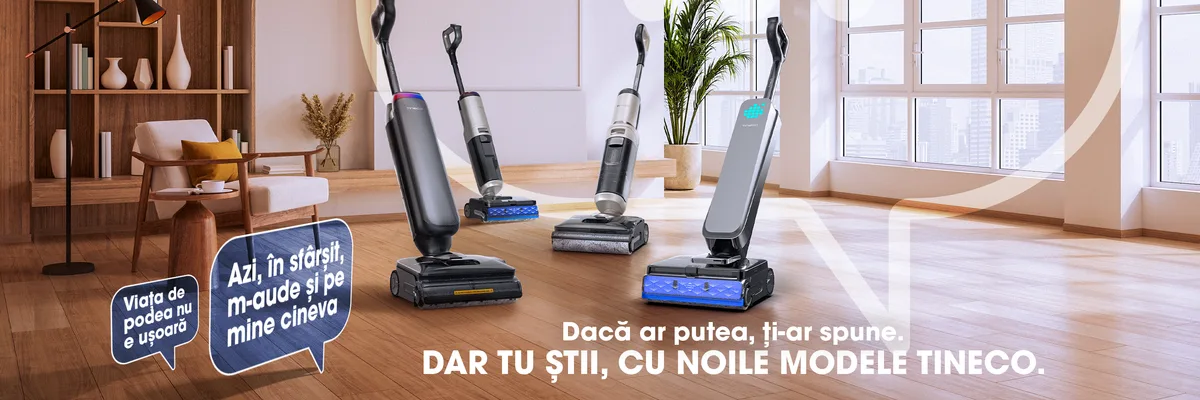 Aspiratoare Tineco prezentate într-un spațiu modern, evidențiind inovația în curățenie.