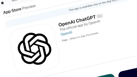 Logo-ul aplicației OpenAI ChatGPT pe un fundal alb.
