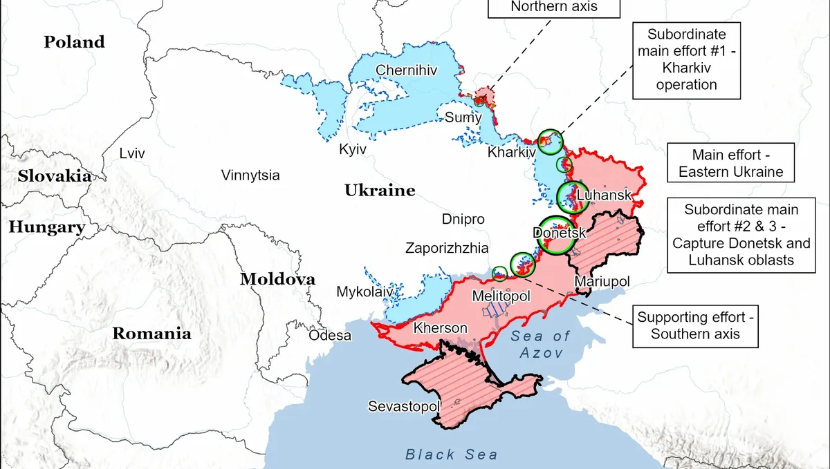 Harta care ilustrează avansurile și pozițiile militare din Ucraina.