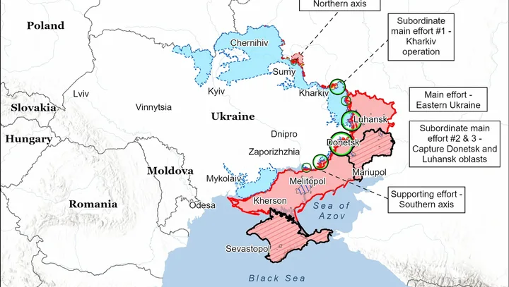 Harta care ilustrează avansurile și pozițiile militare din Ucraina.