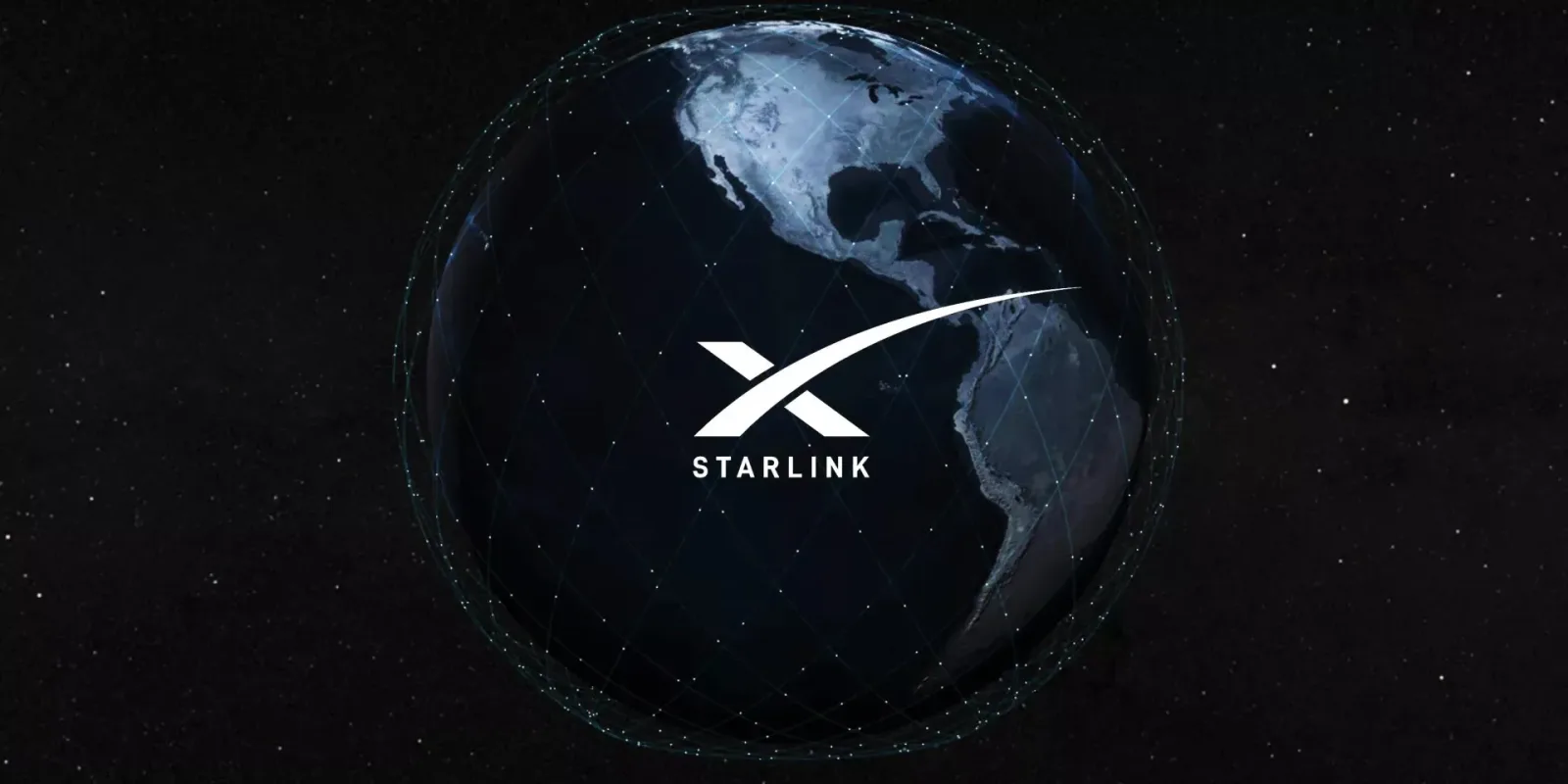 Harta globului cu logo-ul Starlink, evidențiind acoperirea globală.