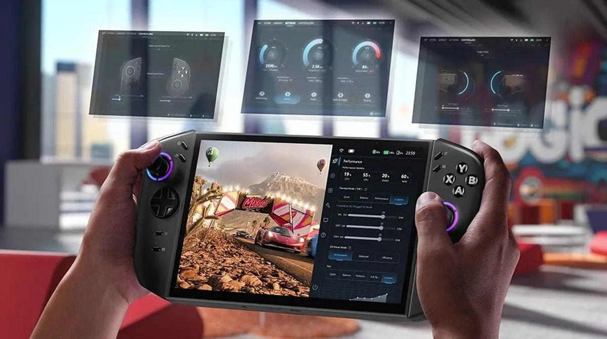 Dispozitiv de gaming portabil cu joystick-uri avansate și ecran OLED