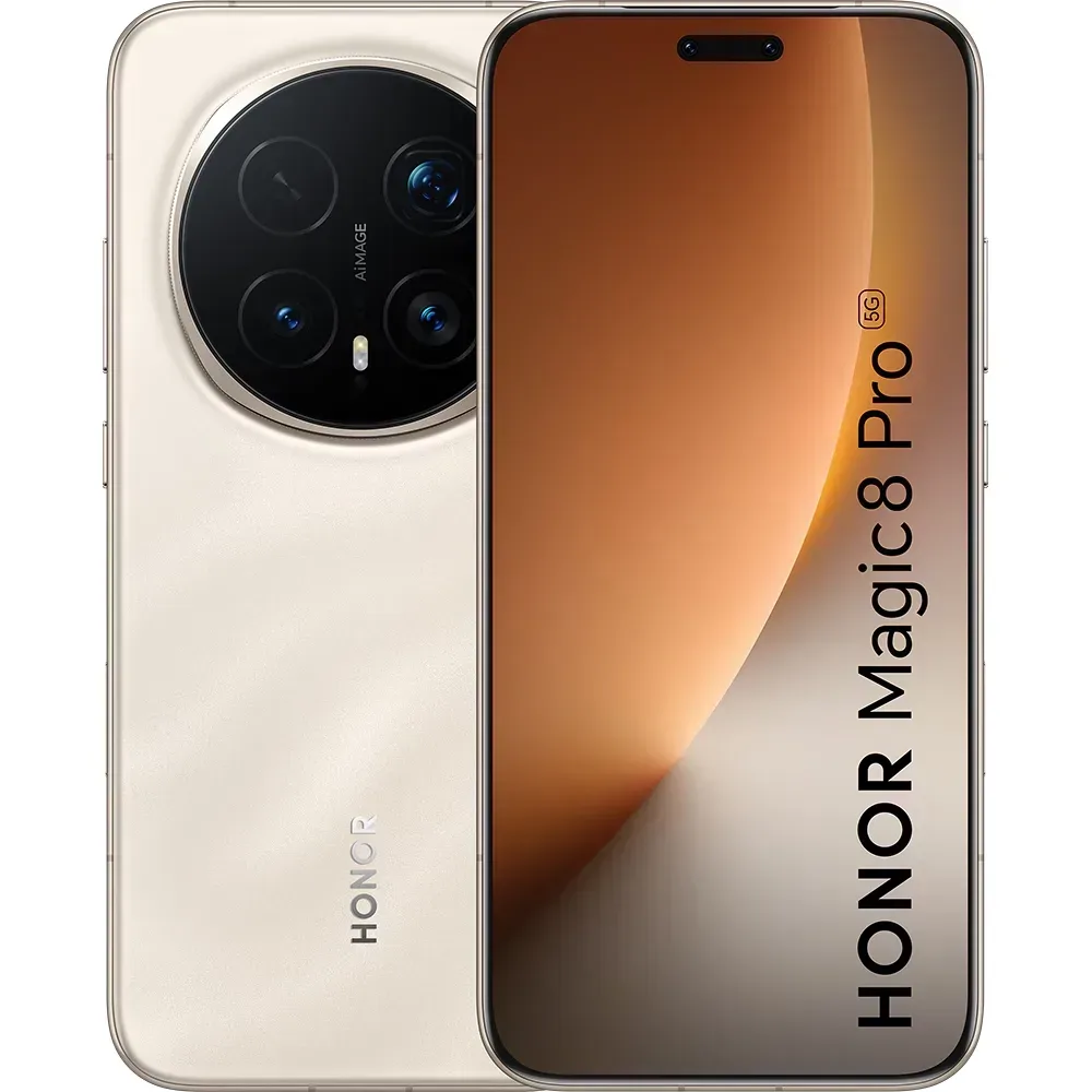 HONOR Magic8 Pro afișând ecranul luminos și specificațiile tehnice.
