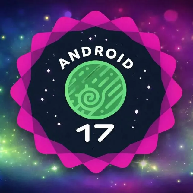 Logo Android 17 pe un fundal colorat, simbolizând inovația tehnologică.