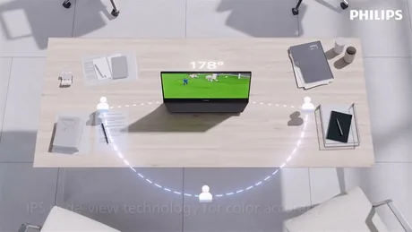Monitor dual cu ecrane pe ambele laturi, ideal pentru birouri și recepții.