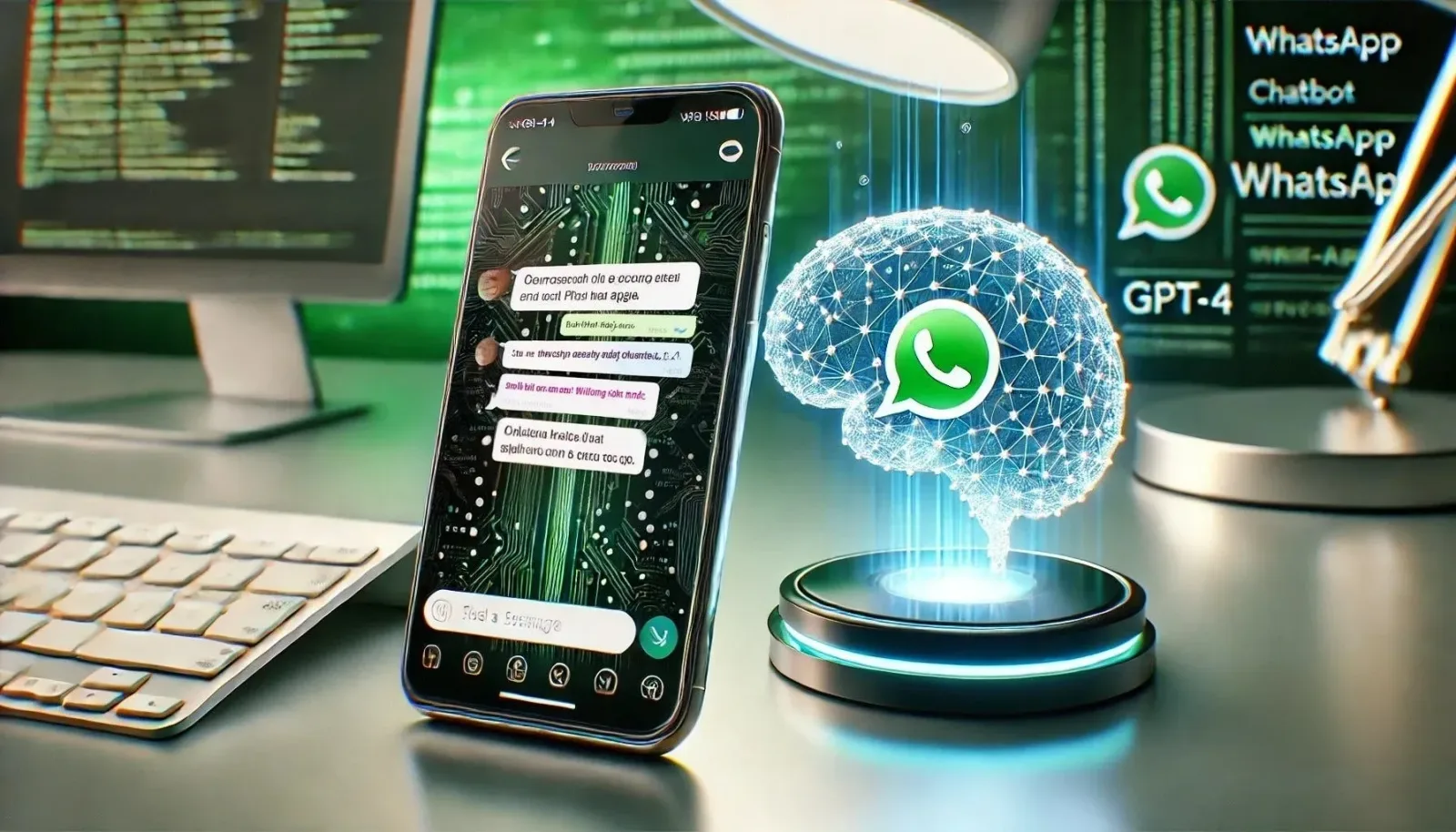 Un telefon cu aplicația WhatsApp și simboluri de securitate digitală.