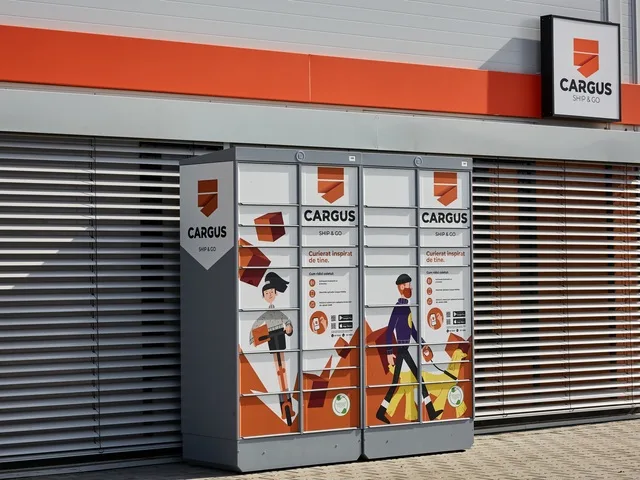 Automat de livrare Cargus, simbol al serviciilor de curierat moderne.