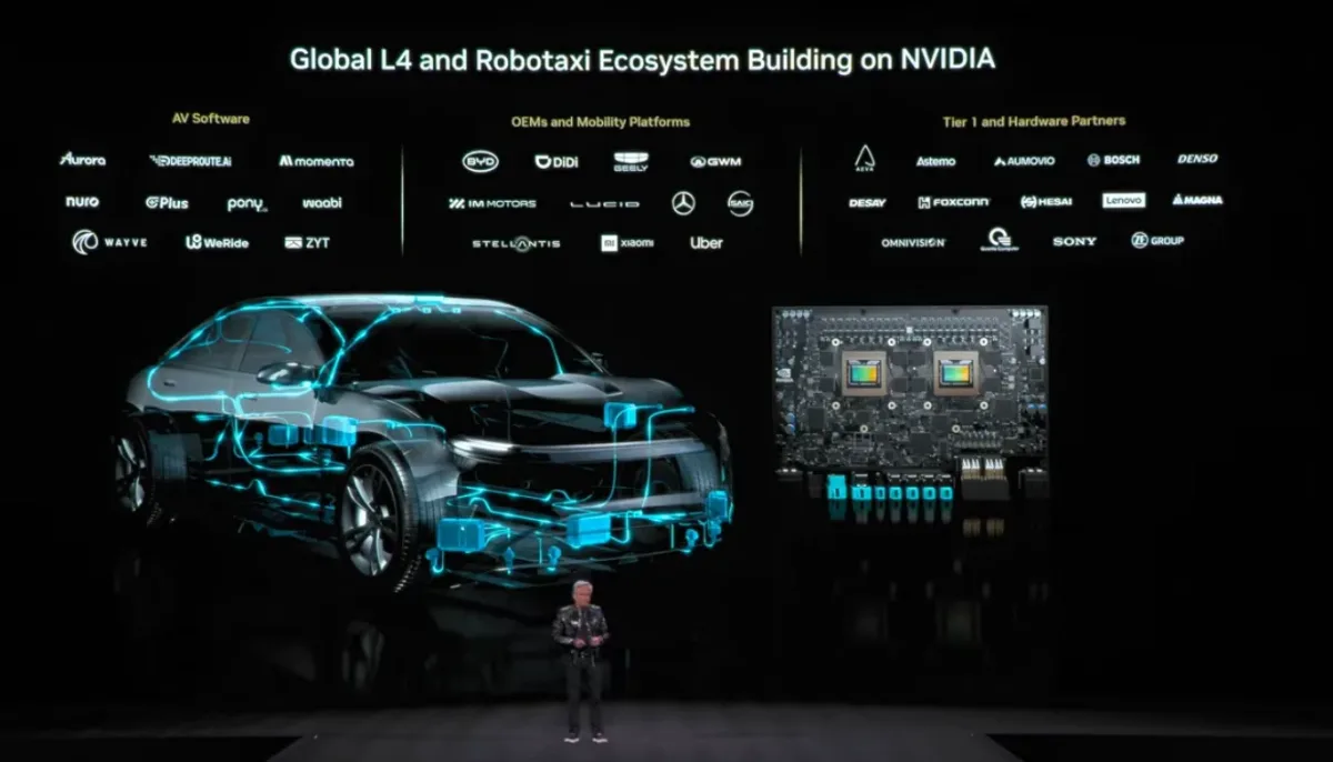 Prezentare a tehnologiei Alpamayo pentru mașini autonome la CES 2026.