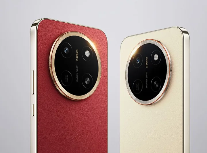 Două telefoane cu design elegant, camere rotunde și culori diferite.