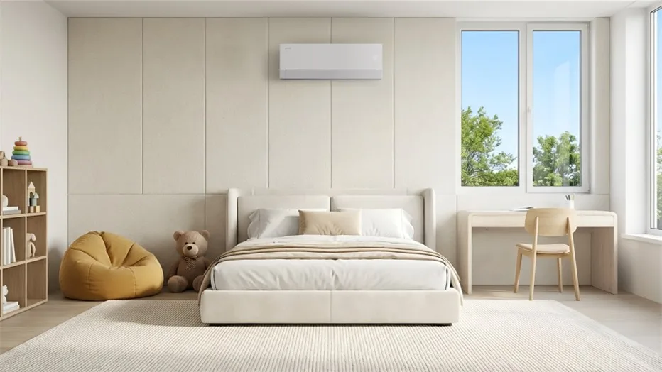 Dormitor modern cu aer condiționat și decor minimalist