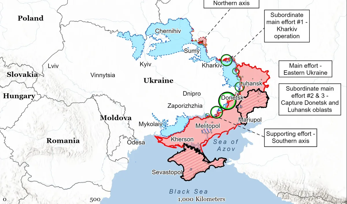 Harta detaliată a regiunilor afectate de conflictul din Ucraina.