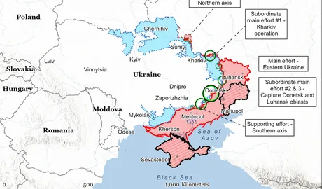 Harta detaliată a regiunilor afectate de conflictul din Ucraina.