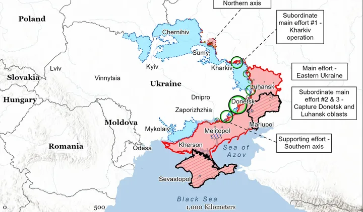 Harta detaliată a regiunilor afectate de conflictul din Ucraina.