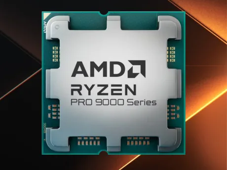 Procesor AMD Ryzen PRO 9000 Series pe fond modern.