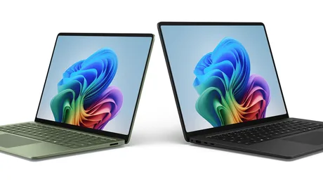 Două laptopuri Surface cu ecrane de 13,8 și 15 inci, design elegant și culori variate.