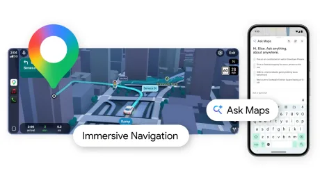 Interfața Google Maps cu funcția Ask Maps activată.
