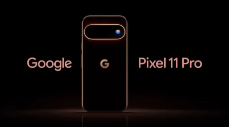 Un smartphone Google Pixel 11 Pro pe fundal întunecat, evidențiind designul elegant.