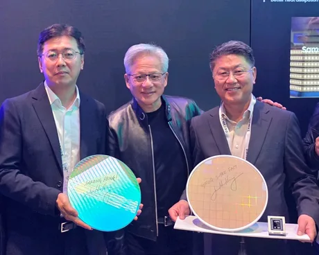 Reprezentanți Samsung și NVIDIA la conferința GTC 2026, prezentând soluții inovatoare pentru AI.