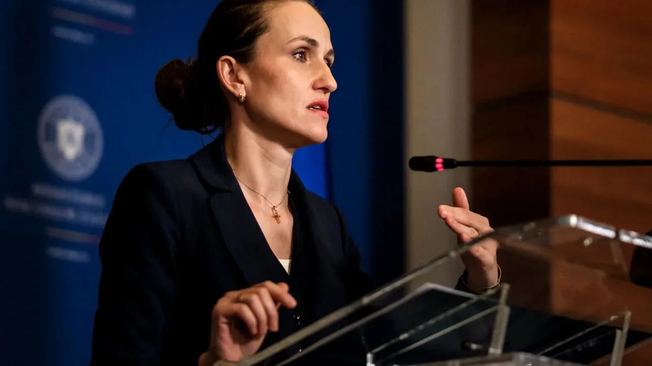 Ministra Oana Țoiu susține o conferință de presă.