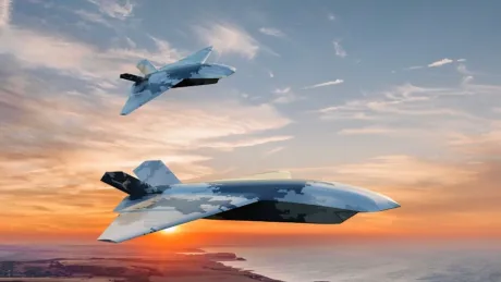 Dronele Storm Fighter zboară în apus, simbolizând inovația în apărare.