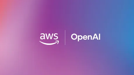 Logo OpenAI și AWS pe un fundal colorat.