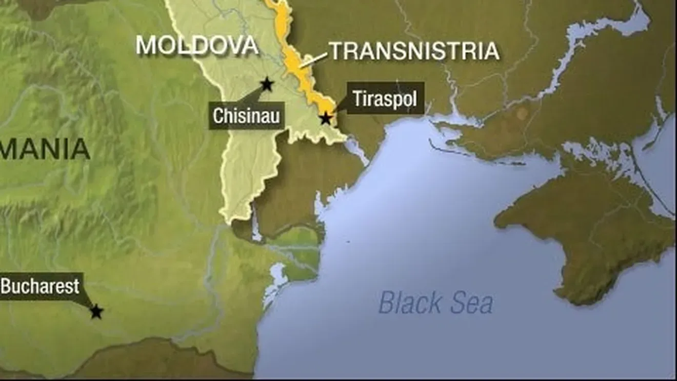 Harta Republicii Moldova evidențiind Chișinău și Tiraspol.