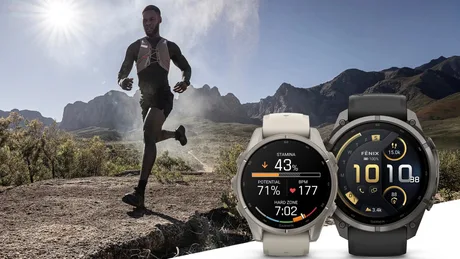 Ceasuri Garmin fēnix 9 și fēnix 9 Pro pe fundal montan.