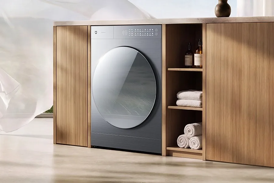 Mașină de spălat cu uscător Mijia, design modern și eficiență energetică.