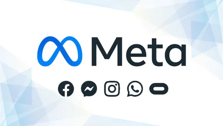 Logo-ul Meta, simbolizând schimbările recente din companie.