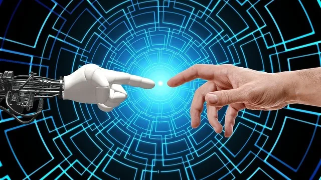 Interacțiune între tehnologie și umanitate în era digitală.