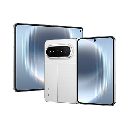 Huawei Pura X Max în alb zero grade, pliabil deschis.
