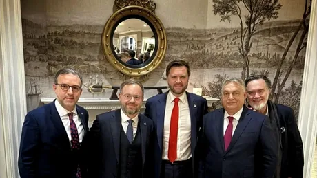 JD Vance și oficiali ungari la o întâlnire importantă înainte de alegeri.