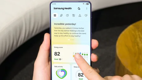 Aplicația Samsung Health cu interfața nouă și funcții de monitorizare a sănătății.