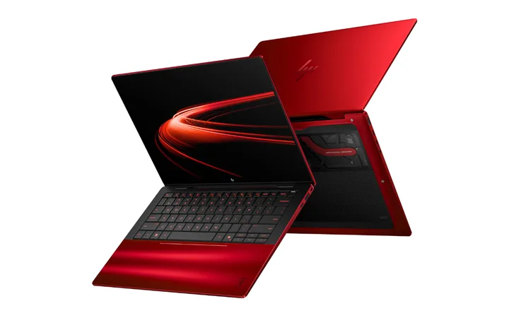 Laptopul roșu cu design elegant și specificații avansate pentru utilizatori exigenți.