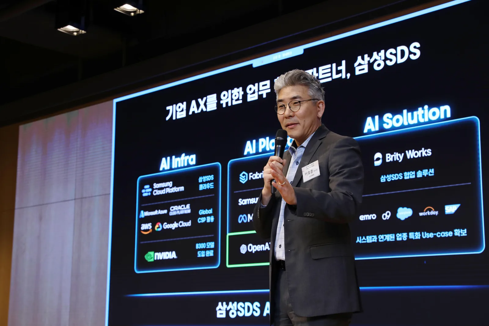Prezentare despre strategii AI la evenimentul Samsung SDS, cu participanți din diverse industrii.